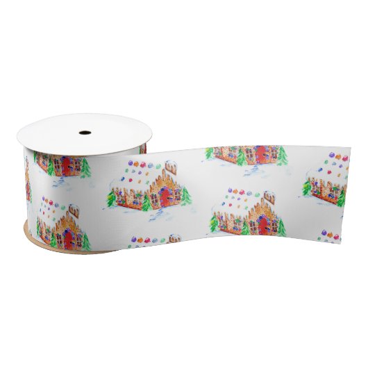 Waterverf Gingerbrood House Cute Merry Christma Satijnen Lint (Spoel)