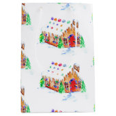 Waterverf Gingerbrood House Cute Merry Kerstry Medium Cadeauzakje (Voorkant)