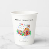Waterverf Gingerbrood House Merry kerstArt Papieren Bekers (Voorkant)