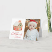Waterverf Gingerbrood House Merry kerstfoto Feestdagen Kaart (Voorkant)