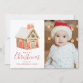 Waterverf Gingerbrood House Merry kerstfoto Feestdagenkaart (Voorkant)