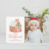 Waterverf Gingerbrood House Merry kerstfoto Feestdagenkaart (Staand voorkant)