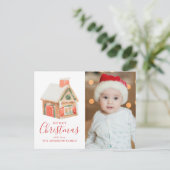 Waterverf Gingerbrood House Merry kerstfoto Feestdagenkaart (Staand voorkant)