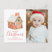 Waterverf Gingerbrood House Merry kerstfoto Feestdagenkaart (Voorkant)