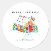 Waterverf GingerBrood House Merry Kerstmis Ronde Sticker (Voorkant)