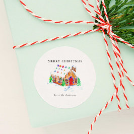 Waterverf GingerBrood House Merry Kerstmis Ronde Sticker