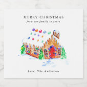 Waterverf GingerBrood House Merry Kerstmis Sparkling Wijnetiket (Enkel label)