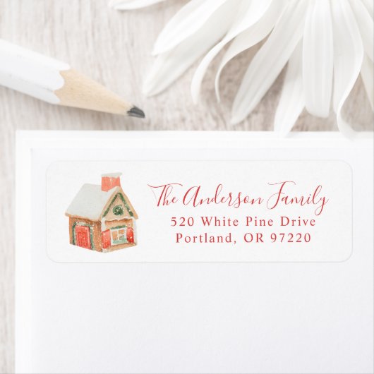 Waterverf Gingerbrood House Return Address Etiket (Insitu)