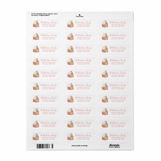 Waterverf Gingerbrood House Return Address Etiket (Full Sheet)