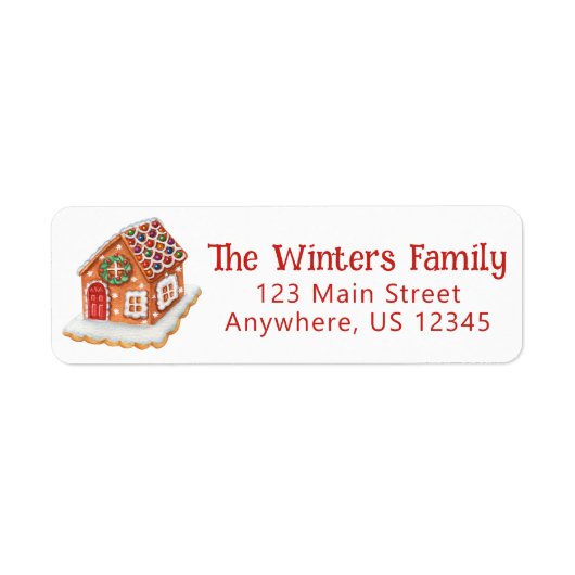 Waterverf Gingerbrood House Return Address Etiket (Voorkant)
