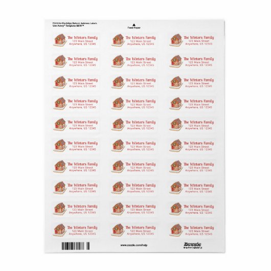 Waterverf Gingerbrood House Return Address Etiket (Full Sheet)