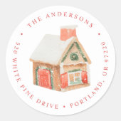Waterverf Gingerbrood House Return Address Ronde Sticker (Voorkant)
