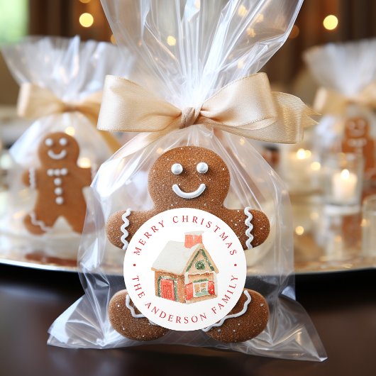 Waterverf Gingerbrood House Ronde Sticker