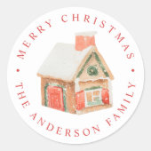 Waterverf Gingerbrood House Ronde Sticker (Voorkant)