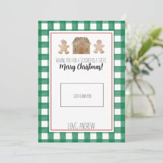 Waterverf Gingerbrood leraar kerstcadeautjes Kaart (Staand voorkant)