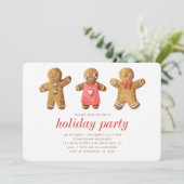 Waterverf Gingerbrood Man Holiday Party Kaart (Staand voorkant)