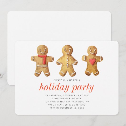 Waterverf Gingerbrood Man Holiday Party Kaart (Voorkant / Achterkant)