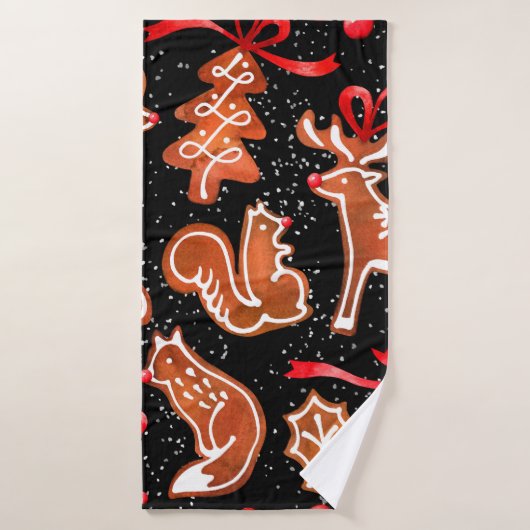 Waterverf gingerbrood naadloos patroon badhanddoek (Badhanddoek)