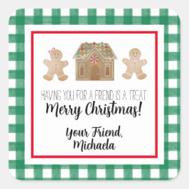 Waterverf Gingerbrood Sticker met cadeautjes Label