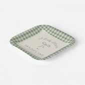 Waterverf Gingham Antiek Sage Green Baby shower Papieren Bordje (Gebogen)