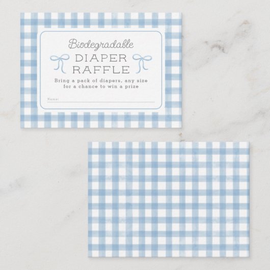Waterverf Gingham Baby Blauwe Luier Raffle Informatiekaartje (Voorkant / Achterkant)