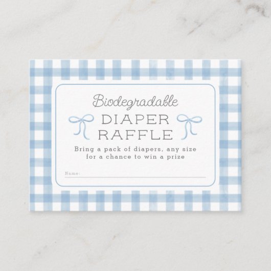 Waterverf Gingham Baby Blauwe Luier Raffle Informatiekaartje (Voorkant)