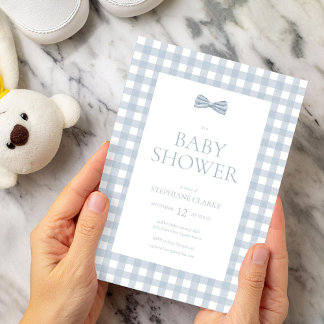 Waterverf Gingham & Bow Stropdas Boy Baby shower Kaart