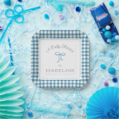 Waterverf Gingham Denim Blue Baby shower Papieren Bordje (Feest)