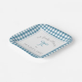 Waterverf Gingham Denim Blue Baby shower Papieren Bordje (Gebogen)