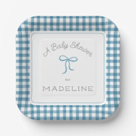 Waterverf Gingham Denim Blue Baby shower Papieren Bordje