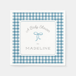 Waterverf Gingham Denim Blue Baby shower Servet
