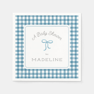 Waterverf Gingham Denim Blue Baby shower Servet