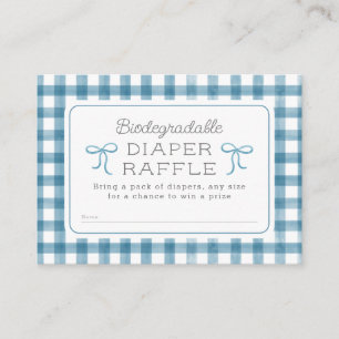 Waterverf Gingham Denim Blue Diaper Raffle Informatiekaartje