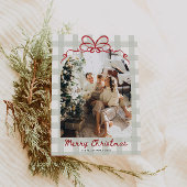 Waterverf Gingham Familie Foto Kerst Feestdagenkaart