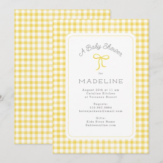 Waterverf Gingham geel Baby shower Kaart (Voorkant / Achterkant)