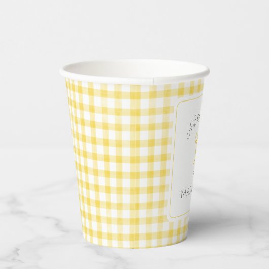 Waterverf Gingham geel Baby shower Papieren Bekers (Rechts)