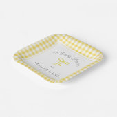 Waterverf Gingham geel Baby shower Papieren Bordje (Gebogen)