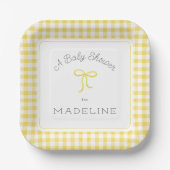 Waterverf Gingham geel Baby shower Papieren Bordje (Voorkant)