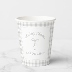 Waterverf Gingham Gray Baby shower Papieren Bekers