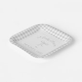 Waterverf Gingham Gray Baby shower Papieren Bordje (Gebogen)