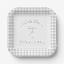 Waterverf Gingham Gray Baby shower Papieren Bordje