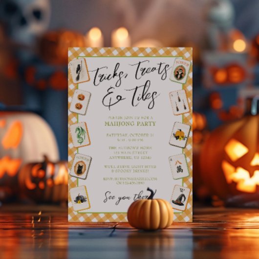 Waterverf Gingham Halloween Mahjong Feest Kaart