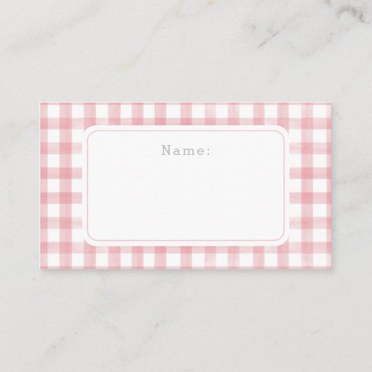 Waterverf Gingham Licht Roze Luier Raffle Klein Informatiekaartje (Achterkant)