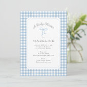 Waterverf Gingham lichtblauw Baby shower Kaart (Staand voorkant)
