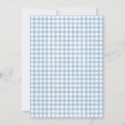 Waterverf Gingham lichtblauw Baby shower Kaart (Achterkant)