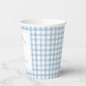 Waterverf Gingham lichtblauw Baby shower Papieren Bekers (Links)