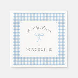 Waterverf Gingham lichtblauw Baby shower Servet