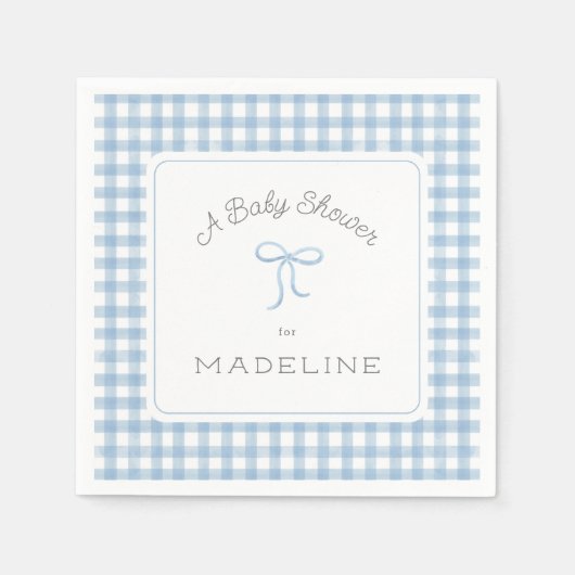 Waterverf Gingham lichtblauw Baby shower Servet (Voorkant)