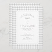 Waterverf Gingham lichtgrijs Baby shower Kaart (Voorkant / Achterkant)