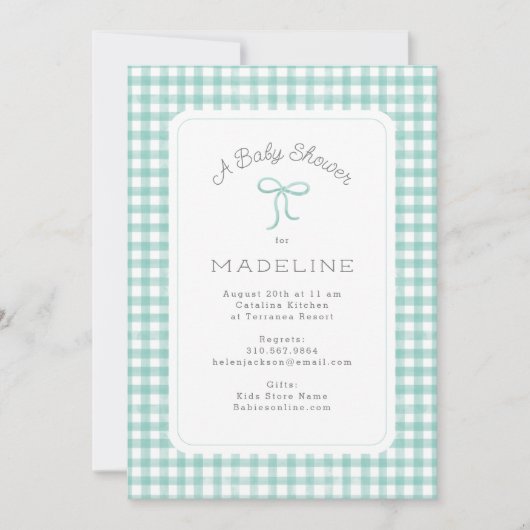 Waterverf Gingham Mint Green Baby shower Kaart (Voorkant)